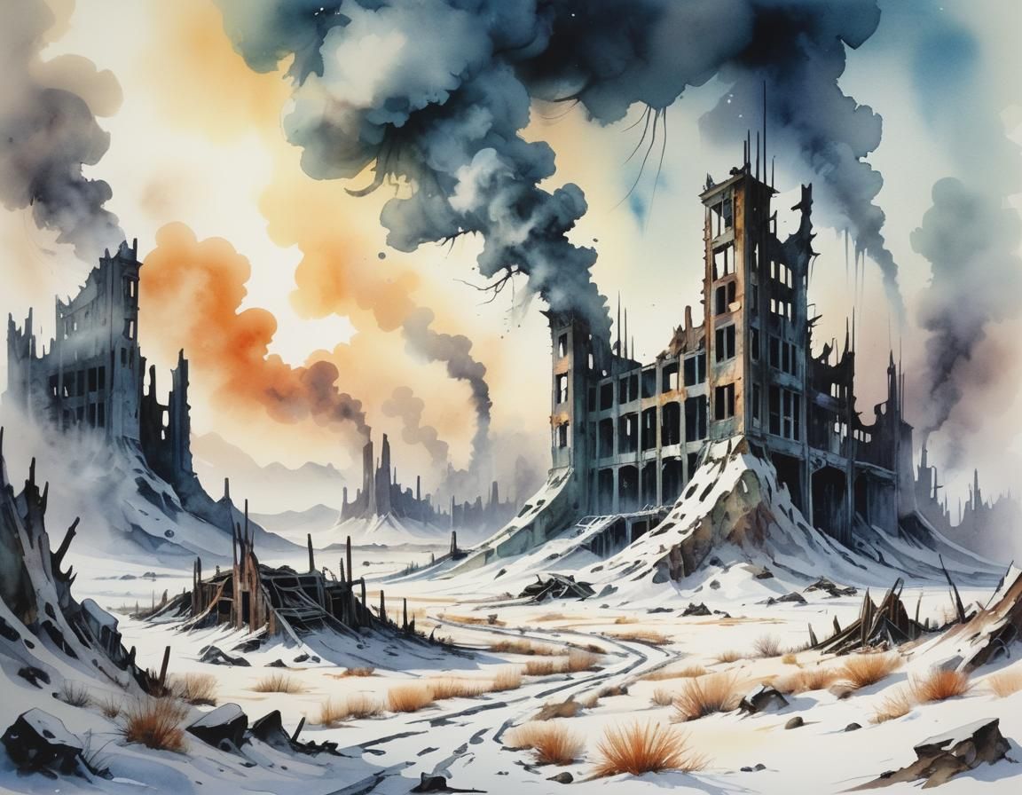 Snow-Strangled Ruins of Future Past Rise in Turgid Smoke