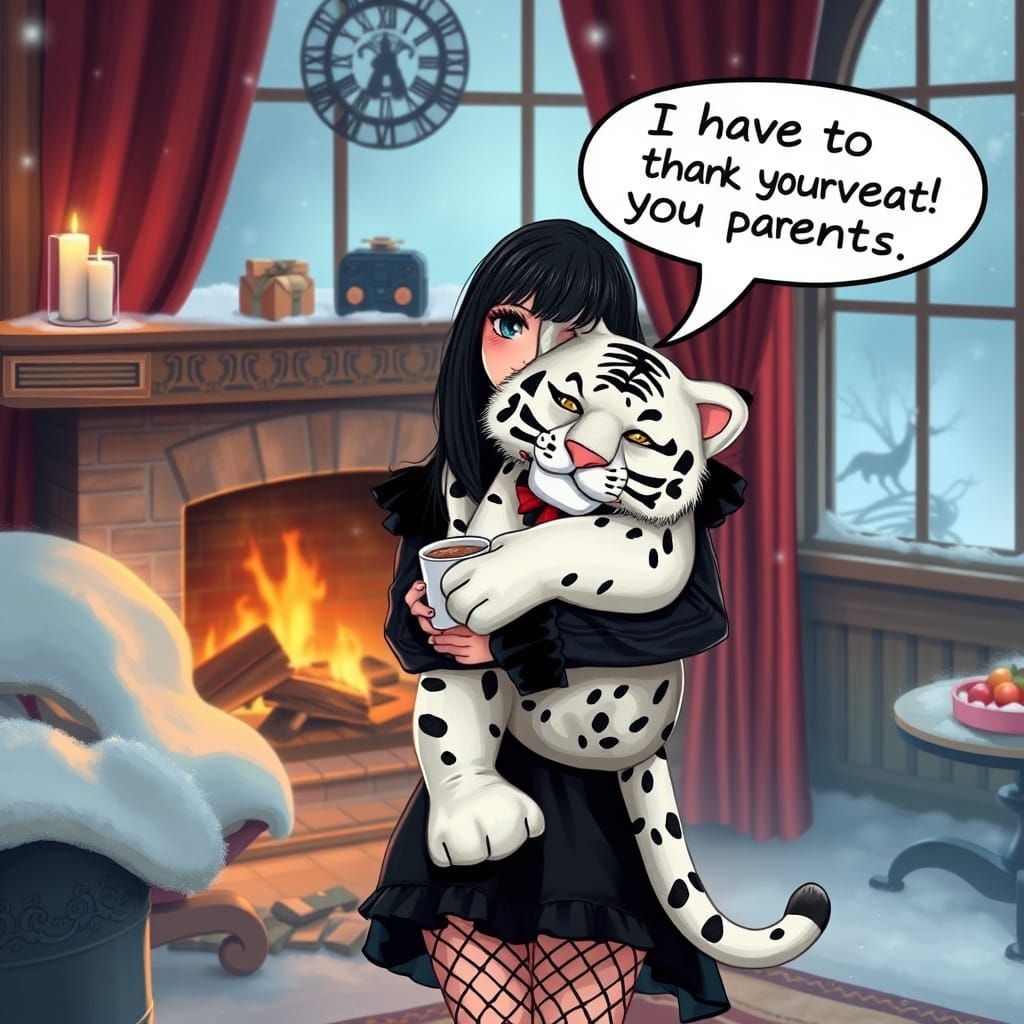 Goth Girl with Albino Tiger: Whimsical Digital Art