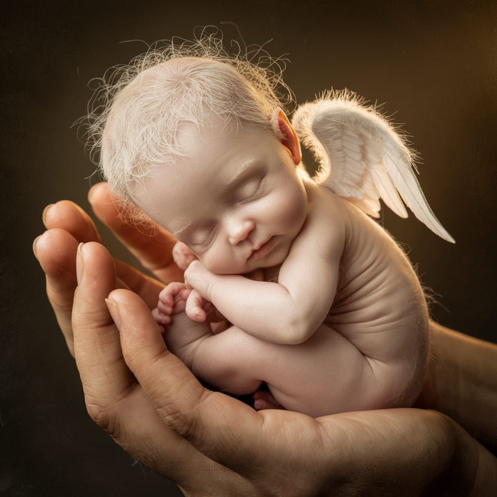 Tiny Baby Angel Asleep in Gentle Hand