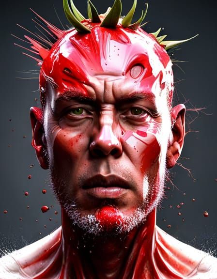 Strawberry Head Man: Exploding 3D Paint Sculpture