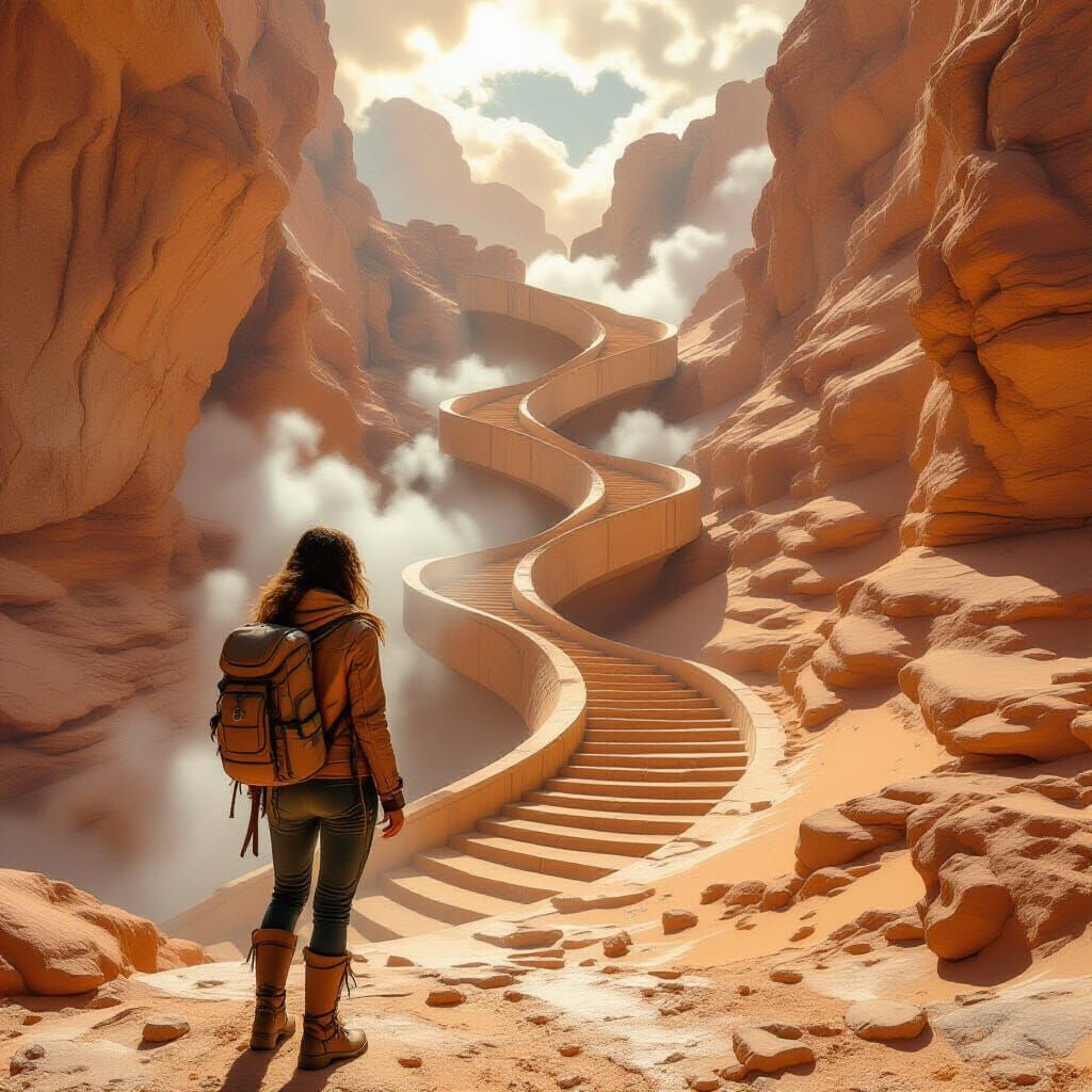 Monumental Fossilized Staircase in Dreamlike Style