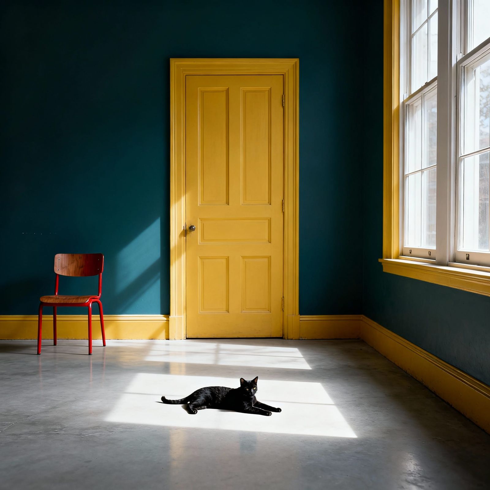 Modern Apartment Interior with Cat, Hyperrealistic Style