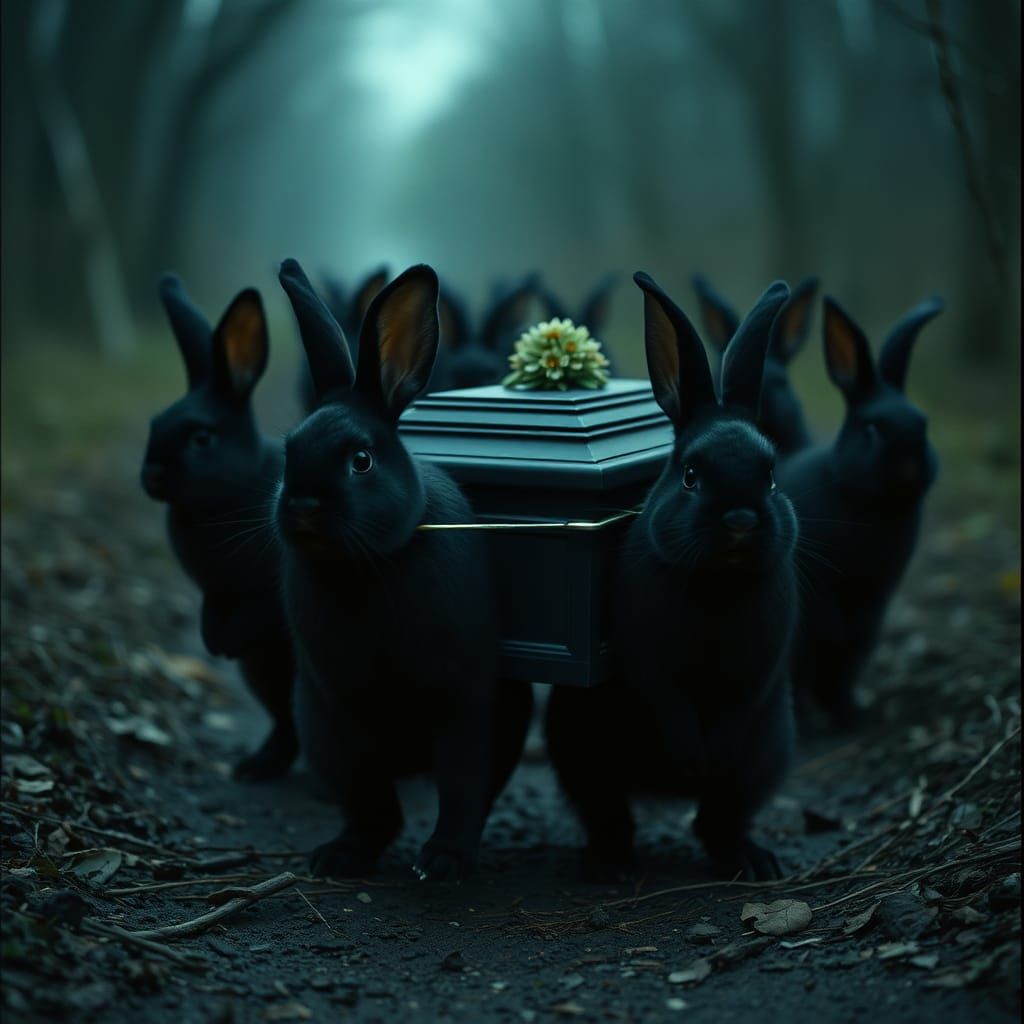 Black Rabbits' Funeral Procession: Cinematic Film Still