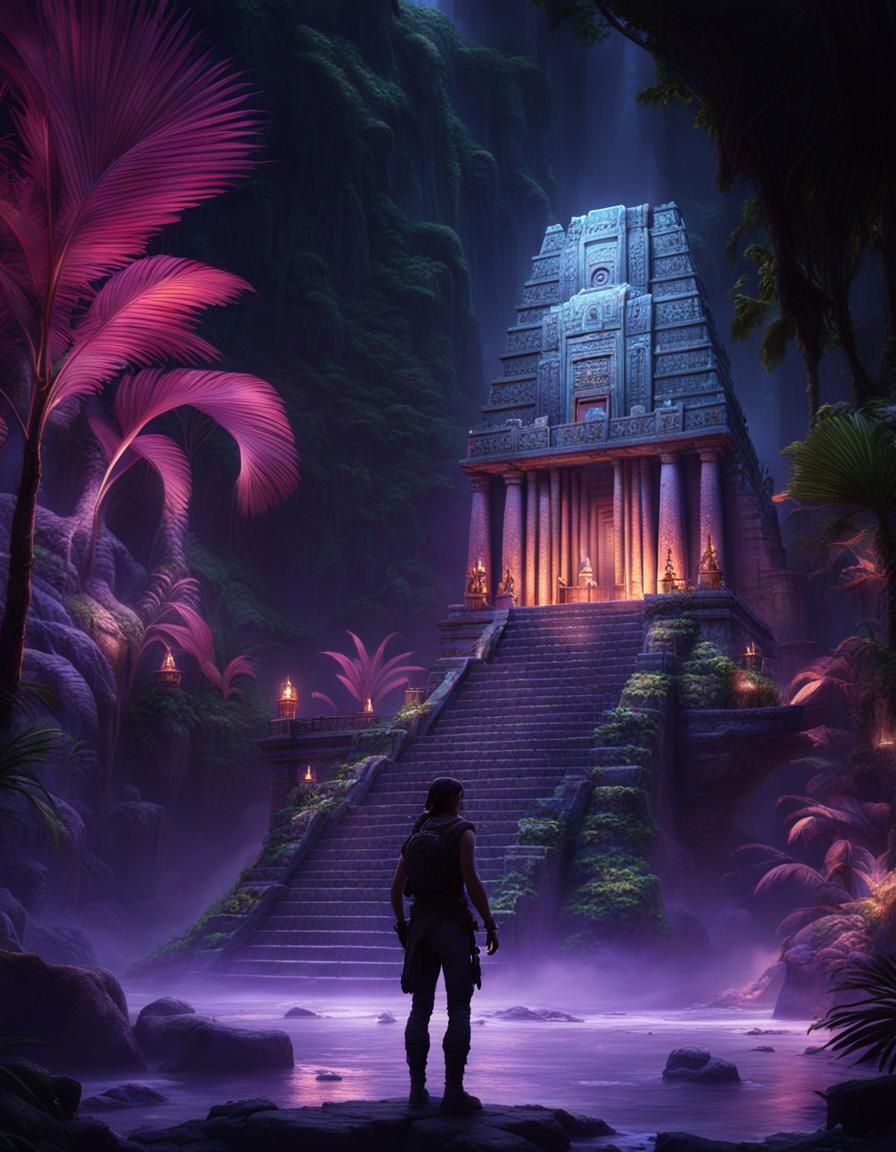 Mayan Temple in Jungle: Detailed Matte Painting