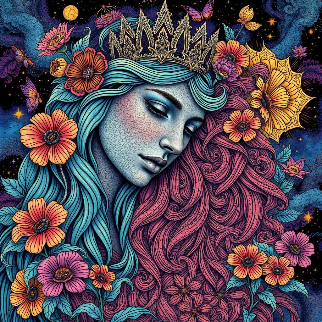 Psychedelic Venus in Botanical Baroque Style