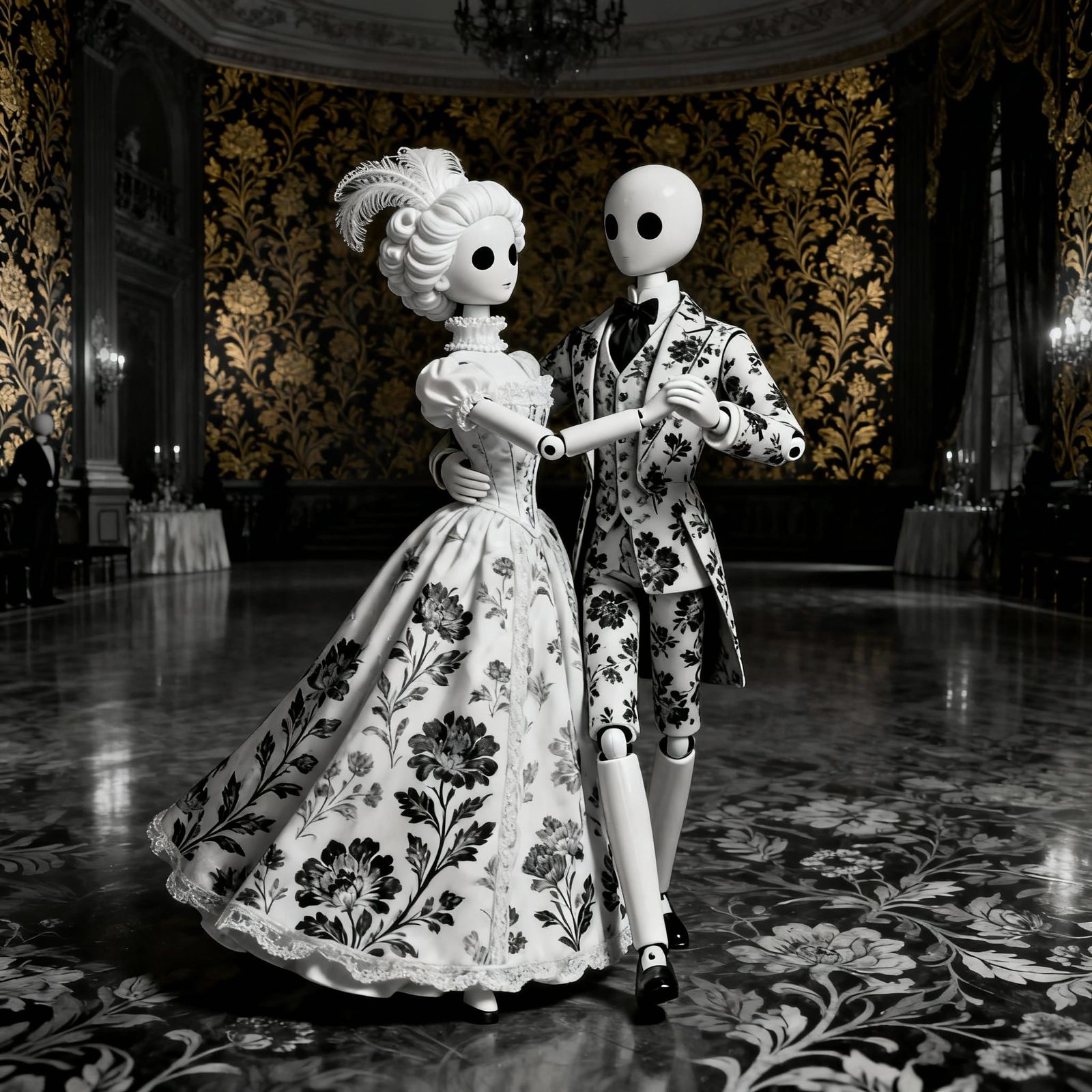 Sinister Ballroom Dancing Dolls in William Morris Style