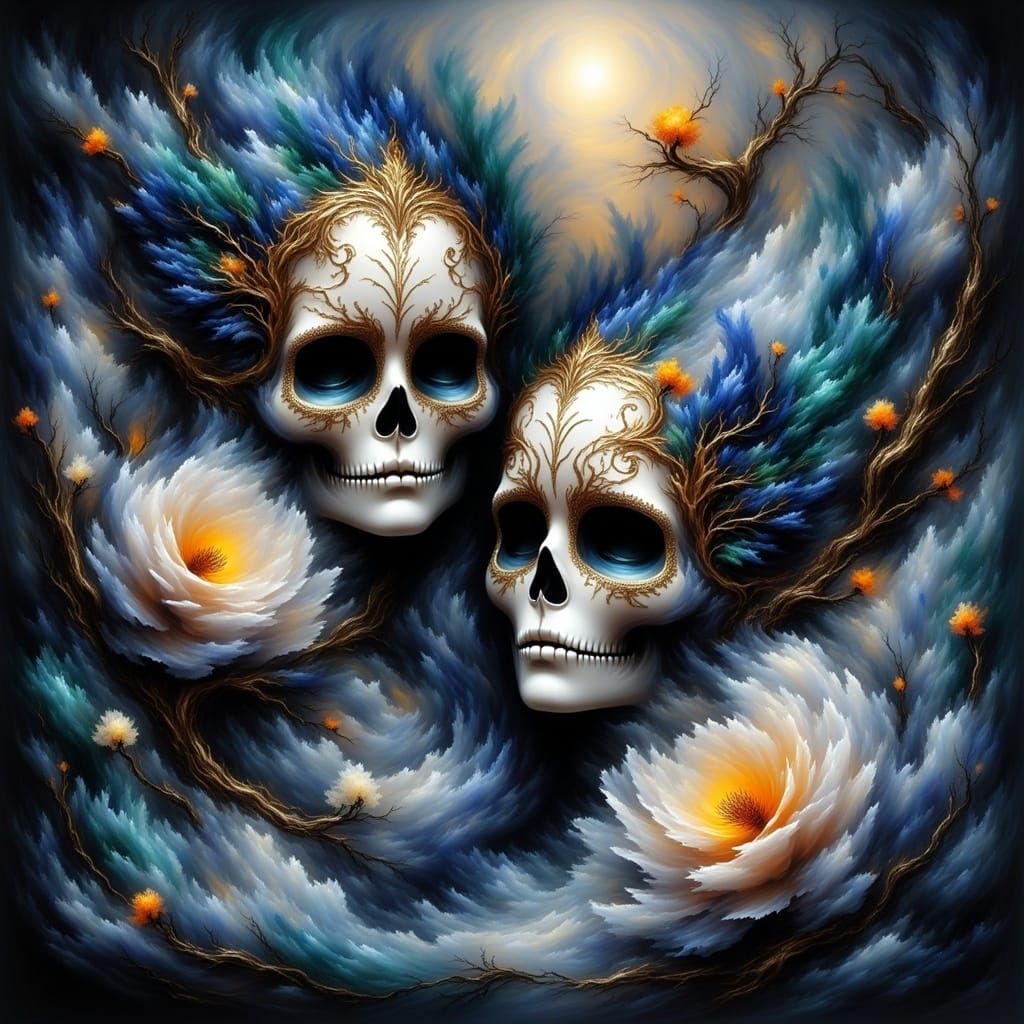 Mardi Gras Skulls Surrounded by Roses