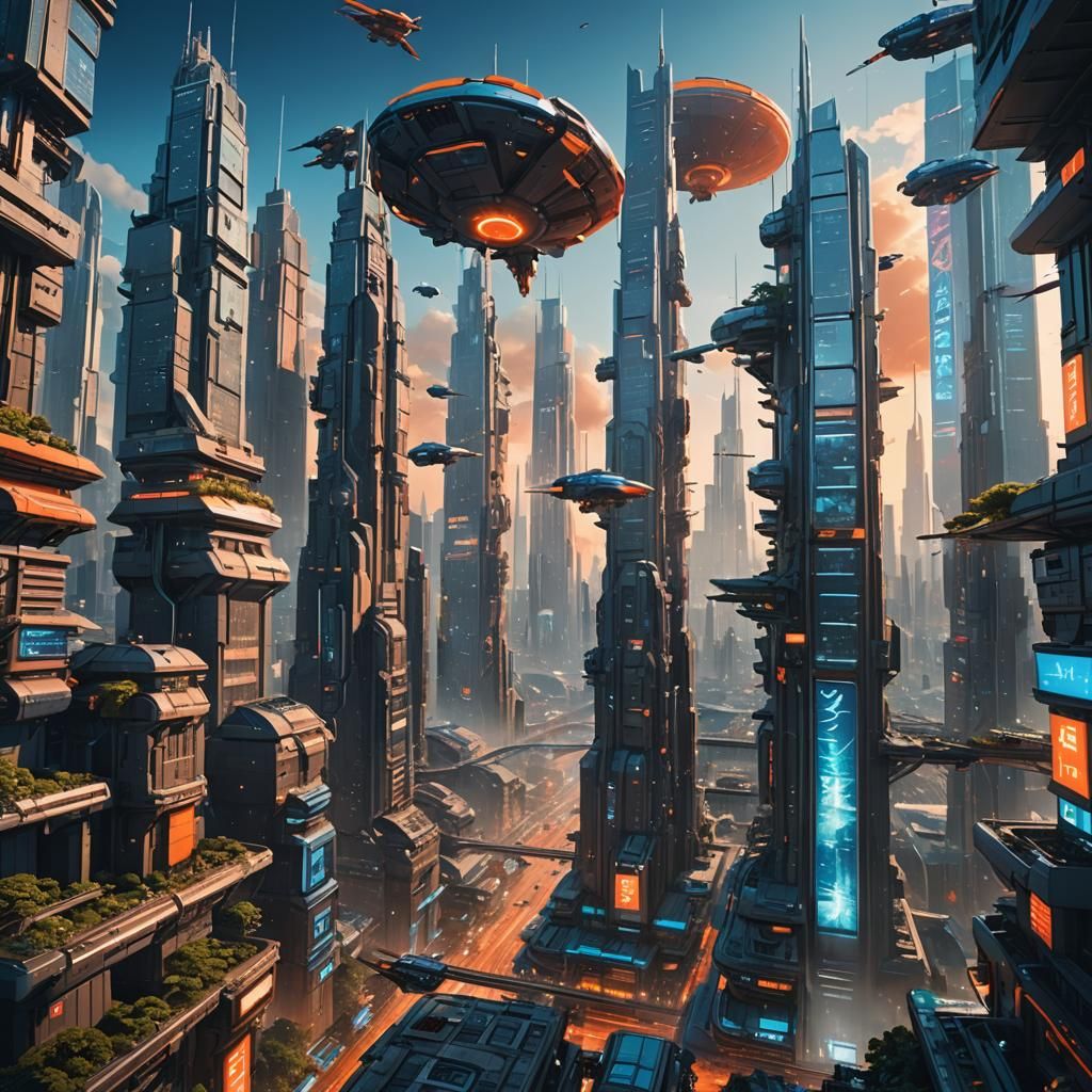 Futuristic Cityscape in 2100: Digital Matte Painting