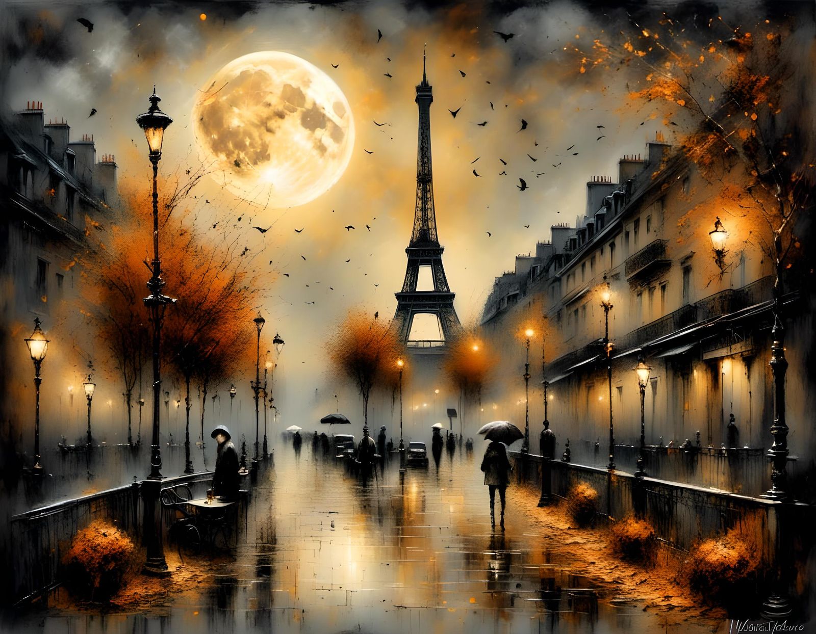 Autumnal Paris Landscape in Mixed Media Style