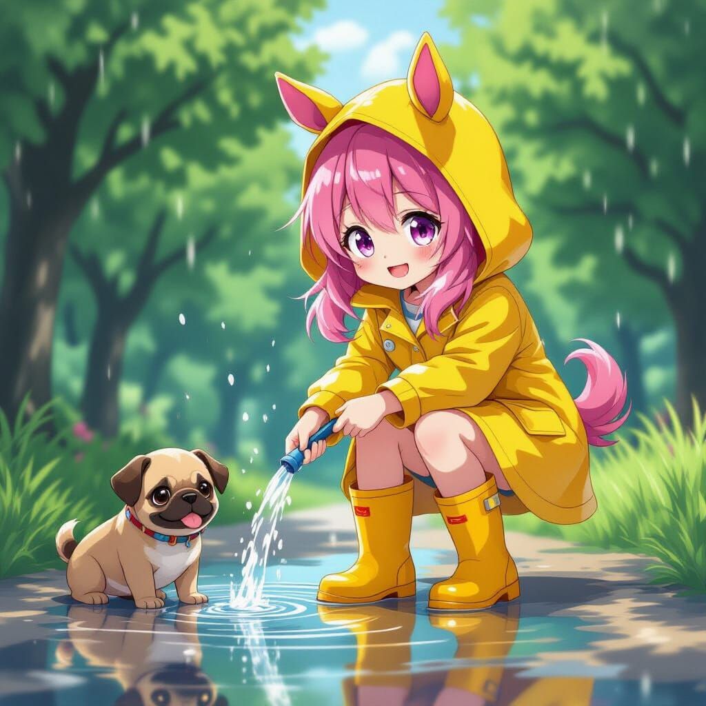 Anime Girl with Puppy in Studio Trigger Style