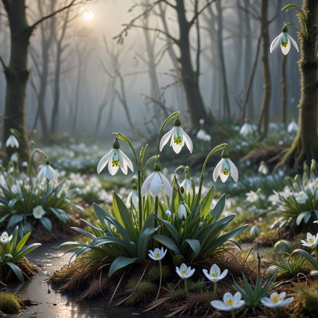 First snowdrops in spring