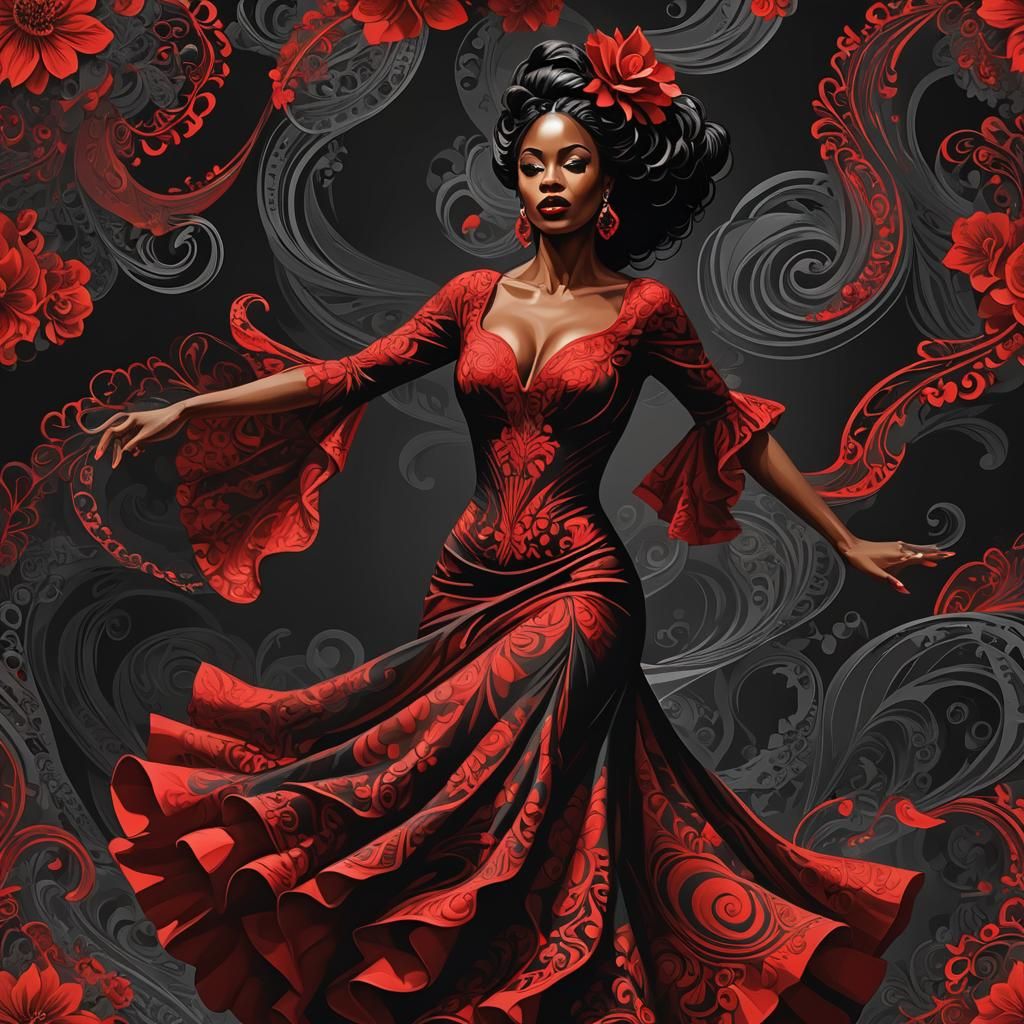 Passionate Flamenco Dancer in Fabian Perez Style