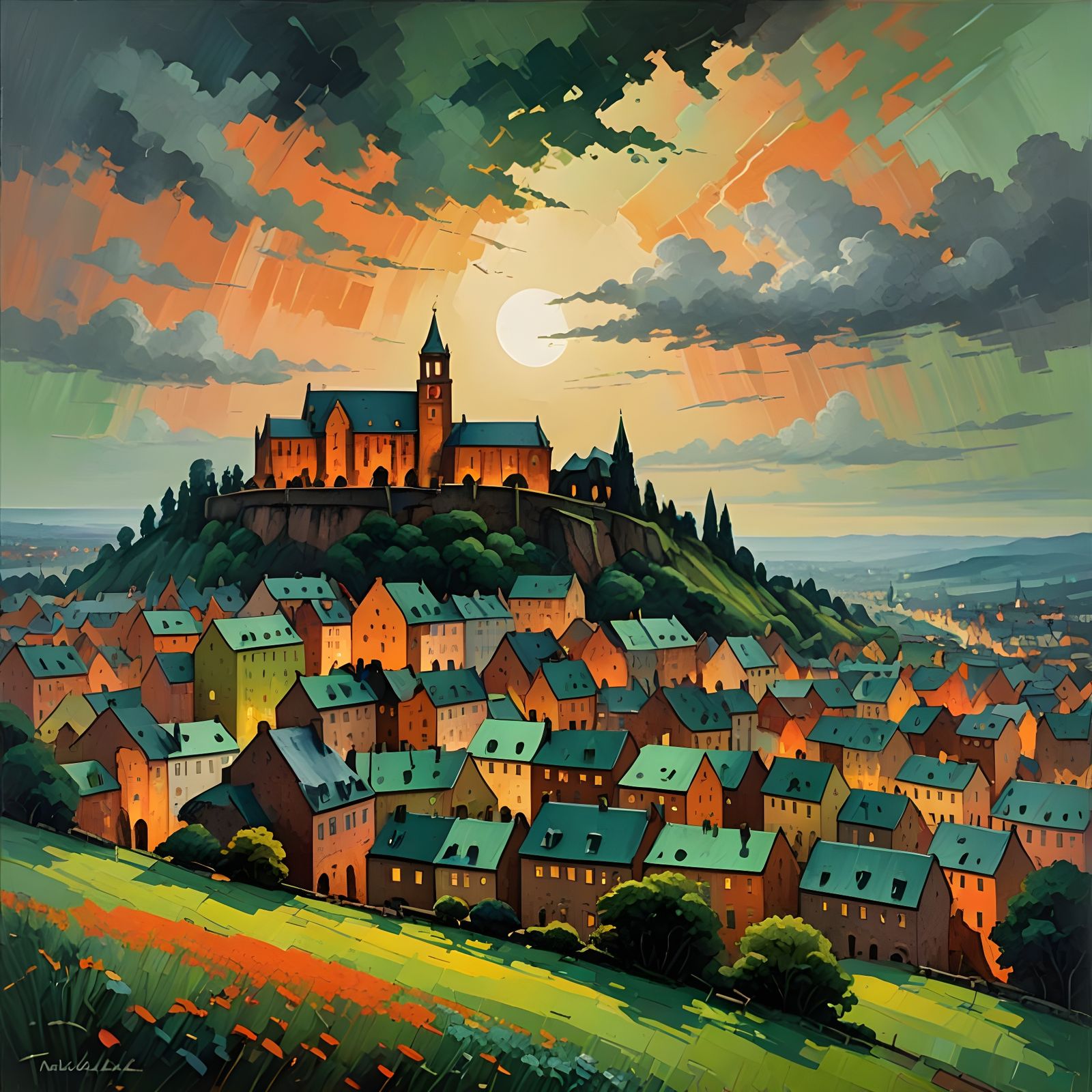 Ethereal Ancient Roman Townscape in Vibrant Abstract Express...