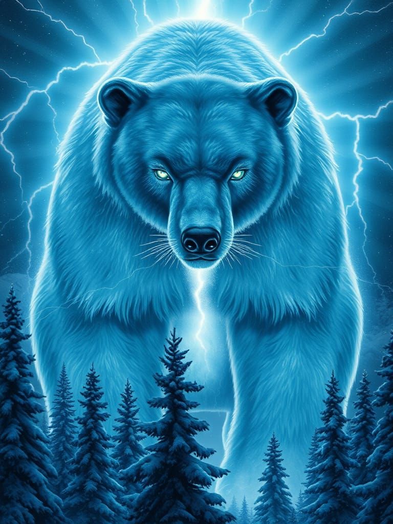 Majestic Godlike Polar Bear in Mystical Winter Forest