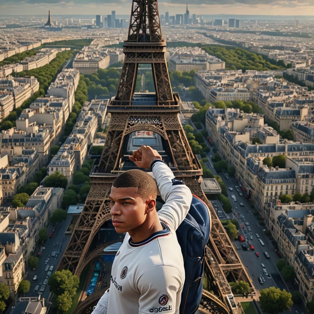 Mbappe with Eiffel Tower: Fantasy Concept Art
