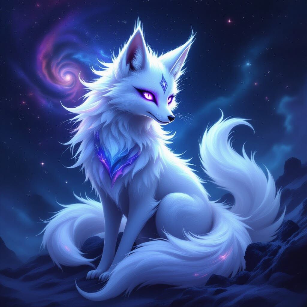 Celestial Void Kitsune With Amethyst Eyes