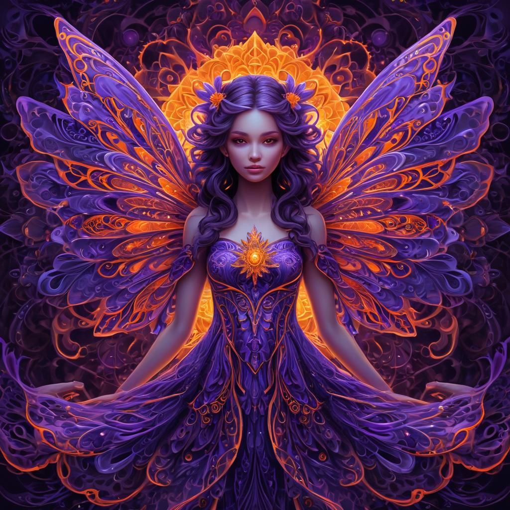 Neon Fairy Portrait in Abstract Fractal Art Style
