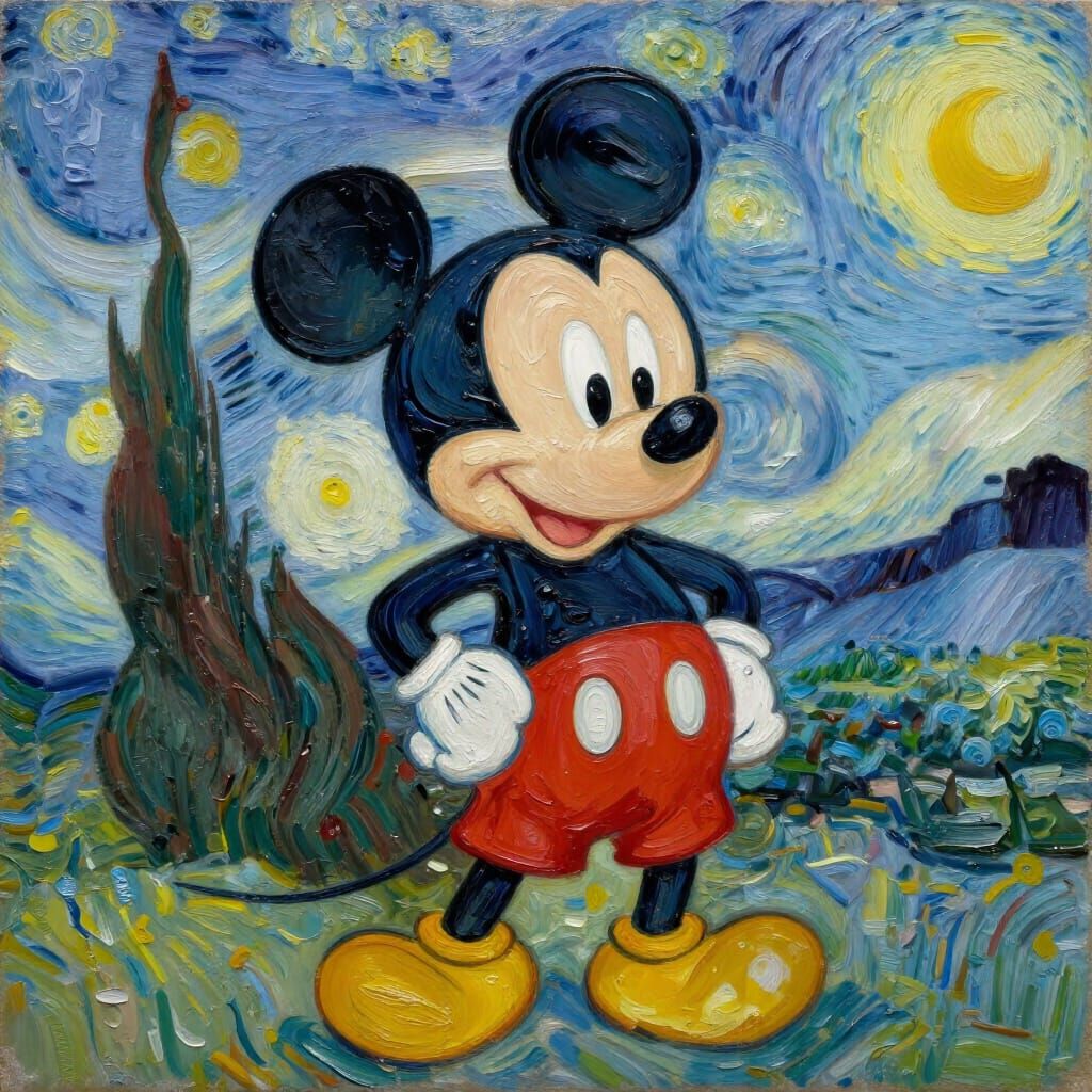 Mickey Mouse in Neo-Impressionist Oil Painting Style
