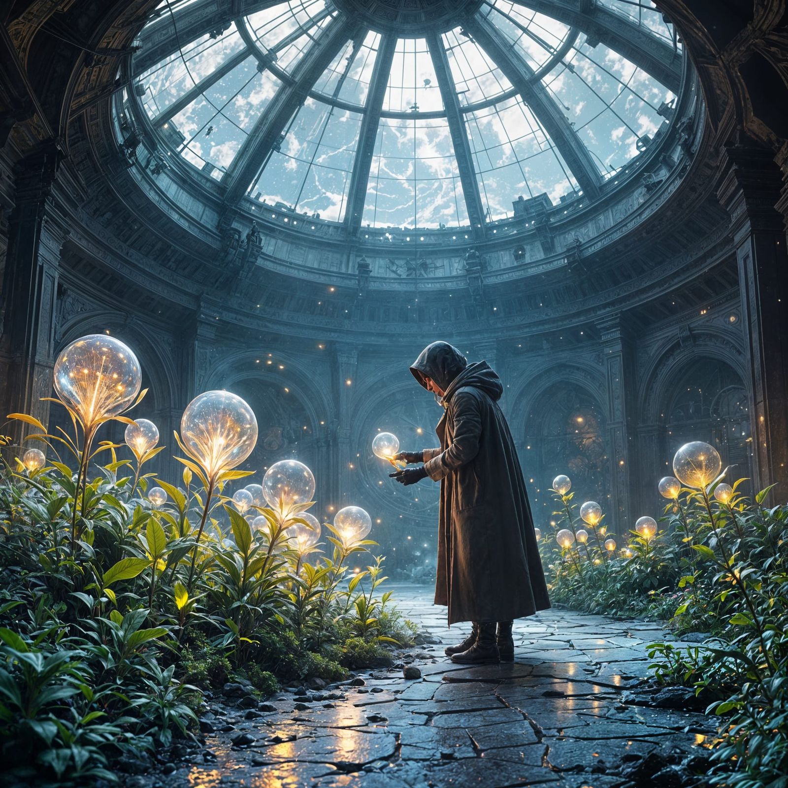 Botanist and Alien Flora in Observatory Dome