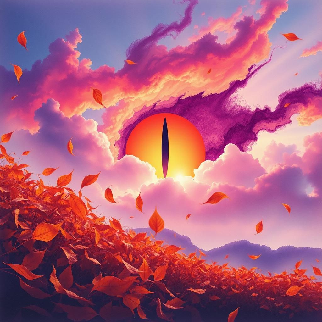 Surreal Autumn Eye Dreamscape in Watercolor Style