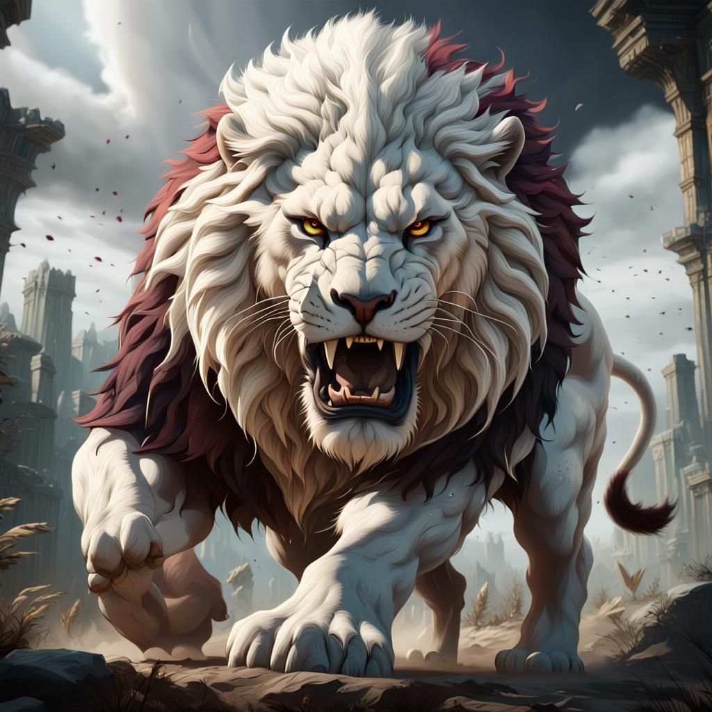 A huge white angry Lion