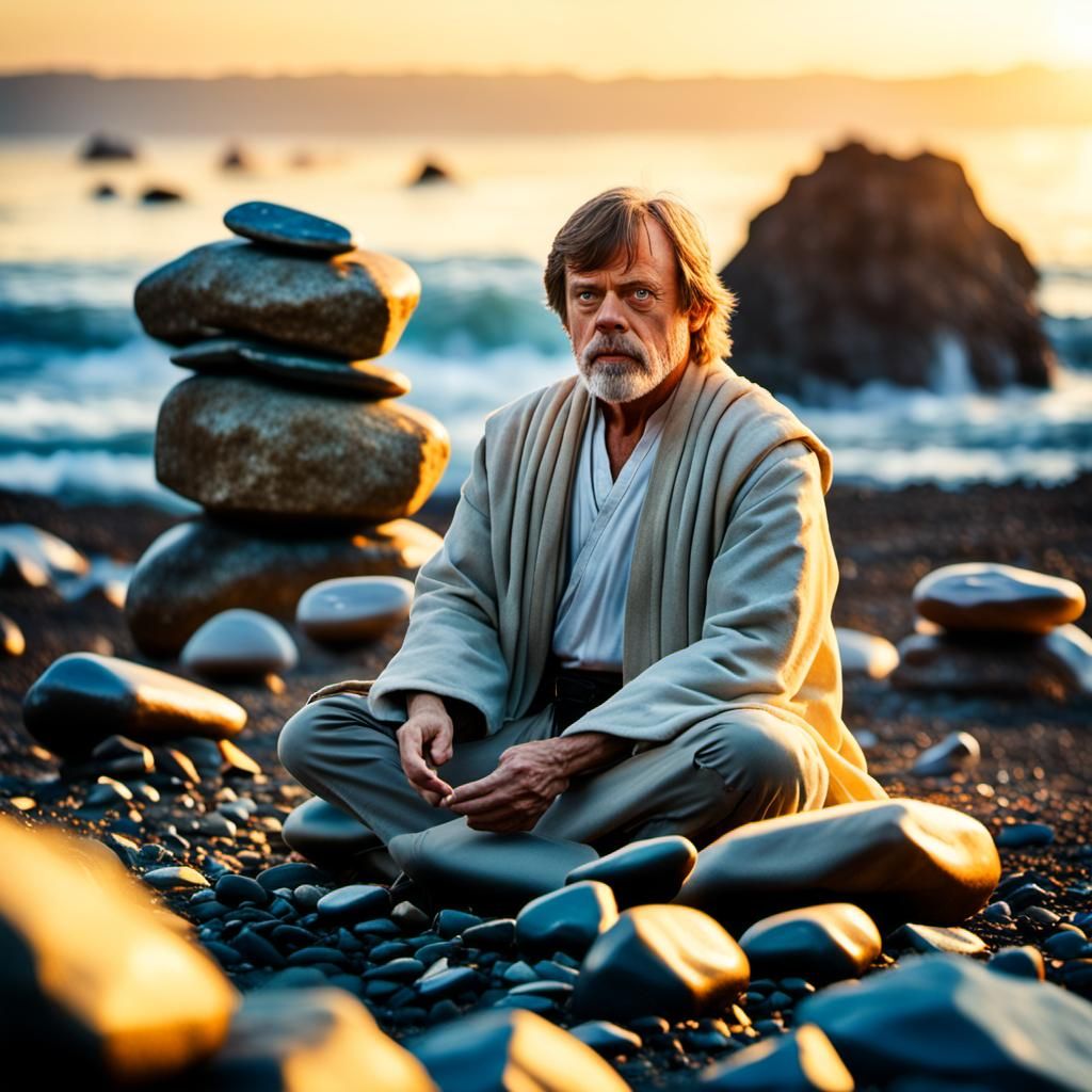 Luke Skywalker Meditates on Stormy Island at Sunset