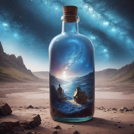 Ornate Bottle Holds Mystical Genie in Blue Smoke