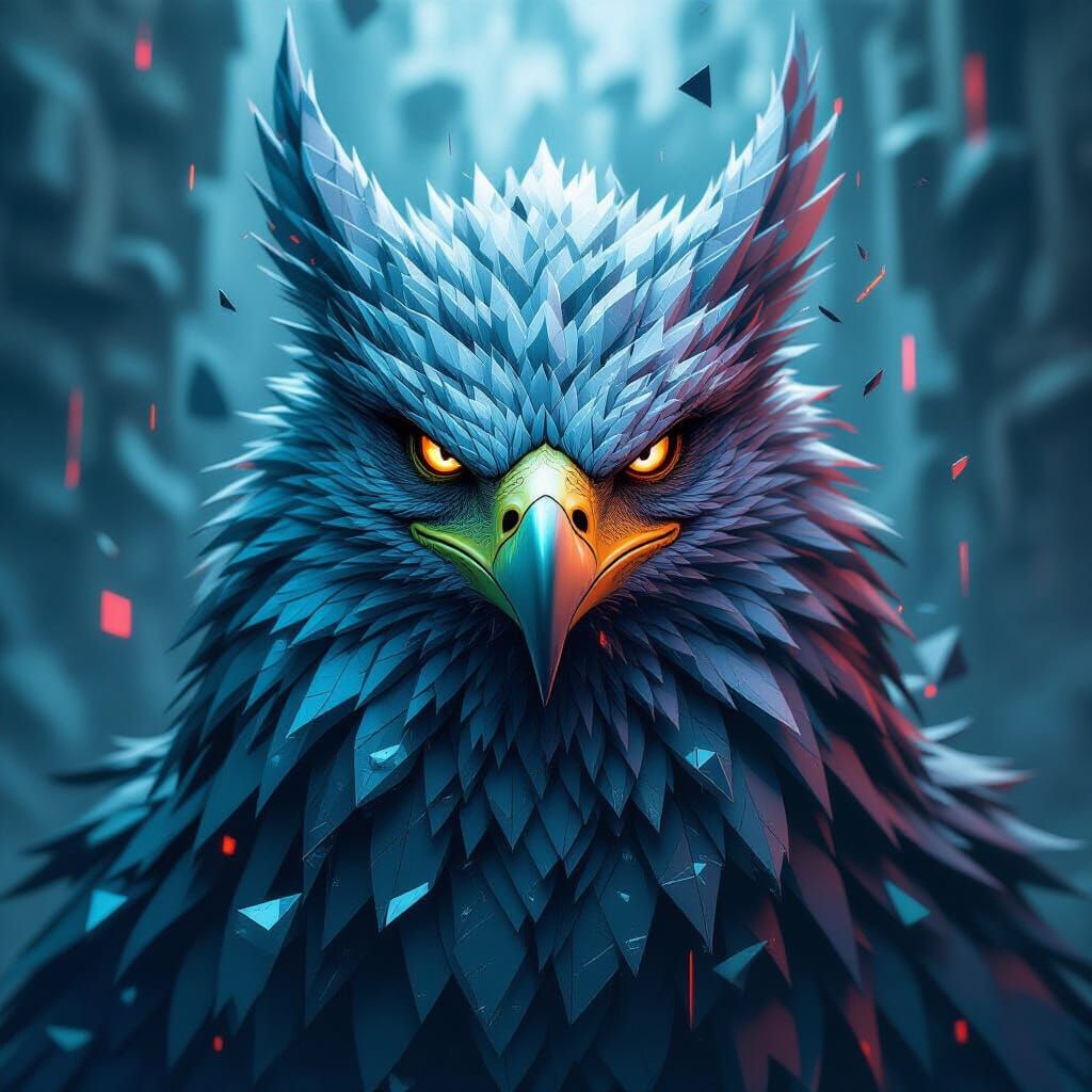 Majestic Griffin Portrait in Glitch Art Style