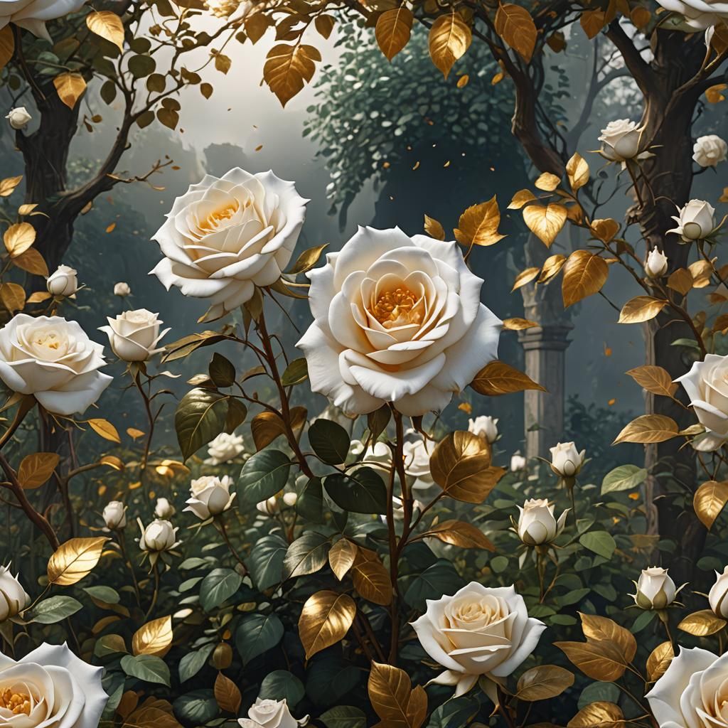 Golden-Leafed Rose in Eden: Matte Painting