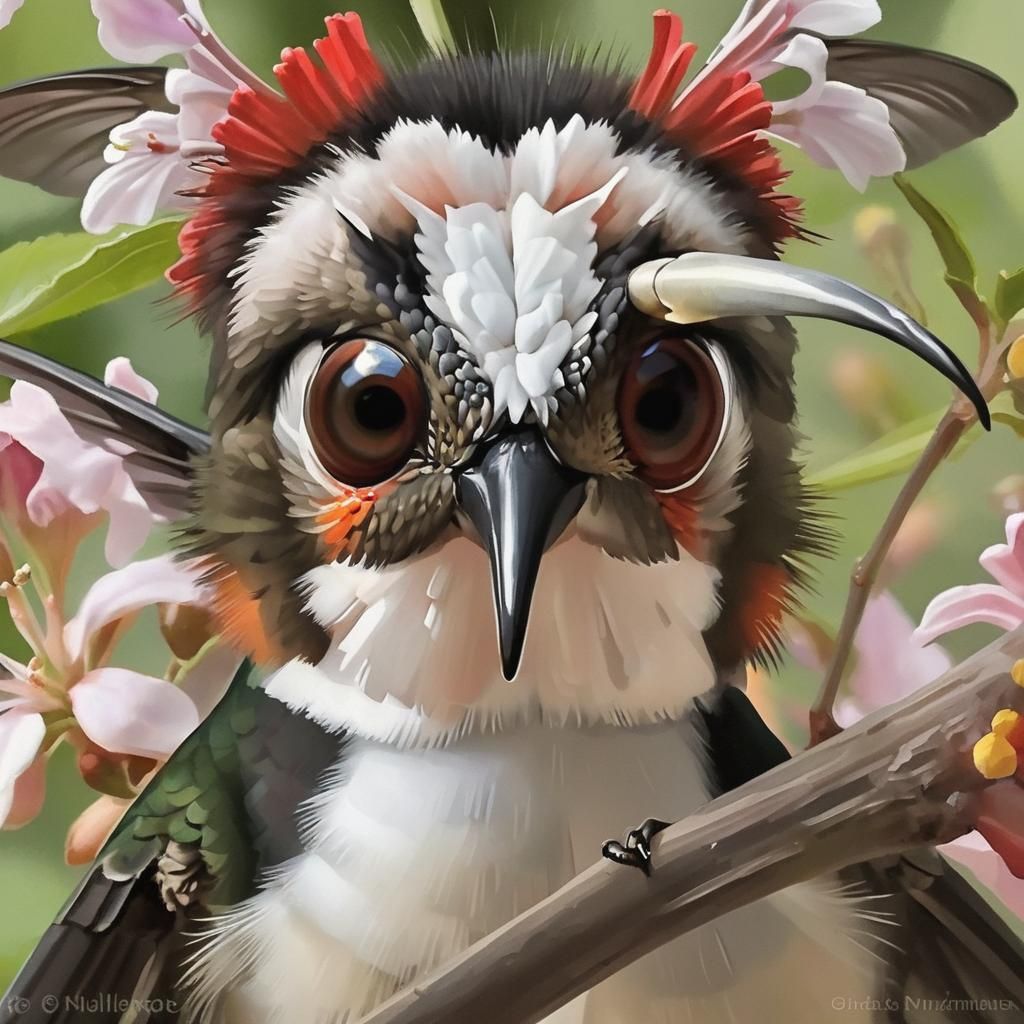 Hummingbird and Bugs Sip Nectar With Big Eyes