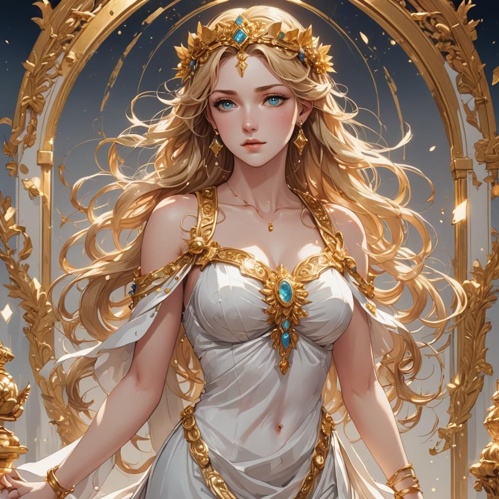 Aphrodite in Gold Jewelry, Anime Style