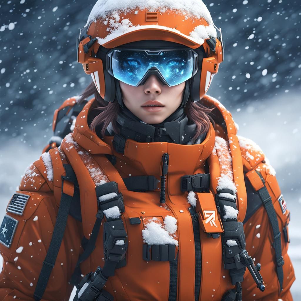 Scifi Soldier Anime Girl in a snow storm...