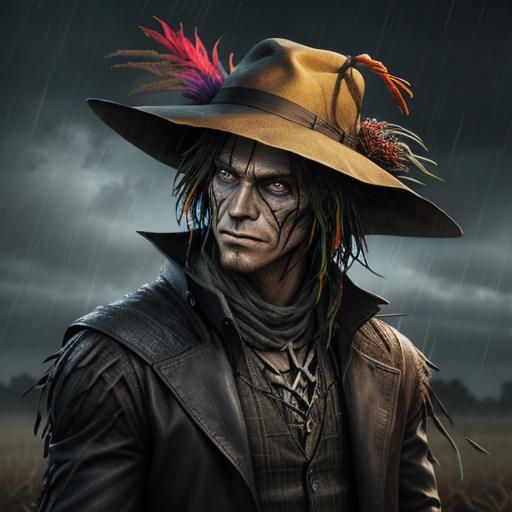 Hyperrealistic Scarecrow in the Rain