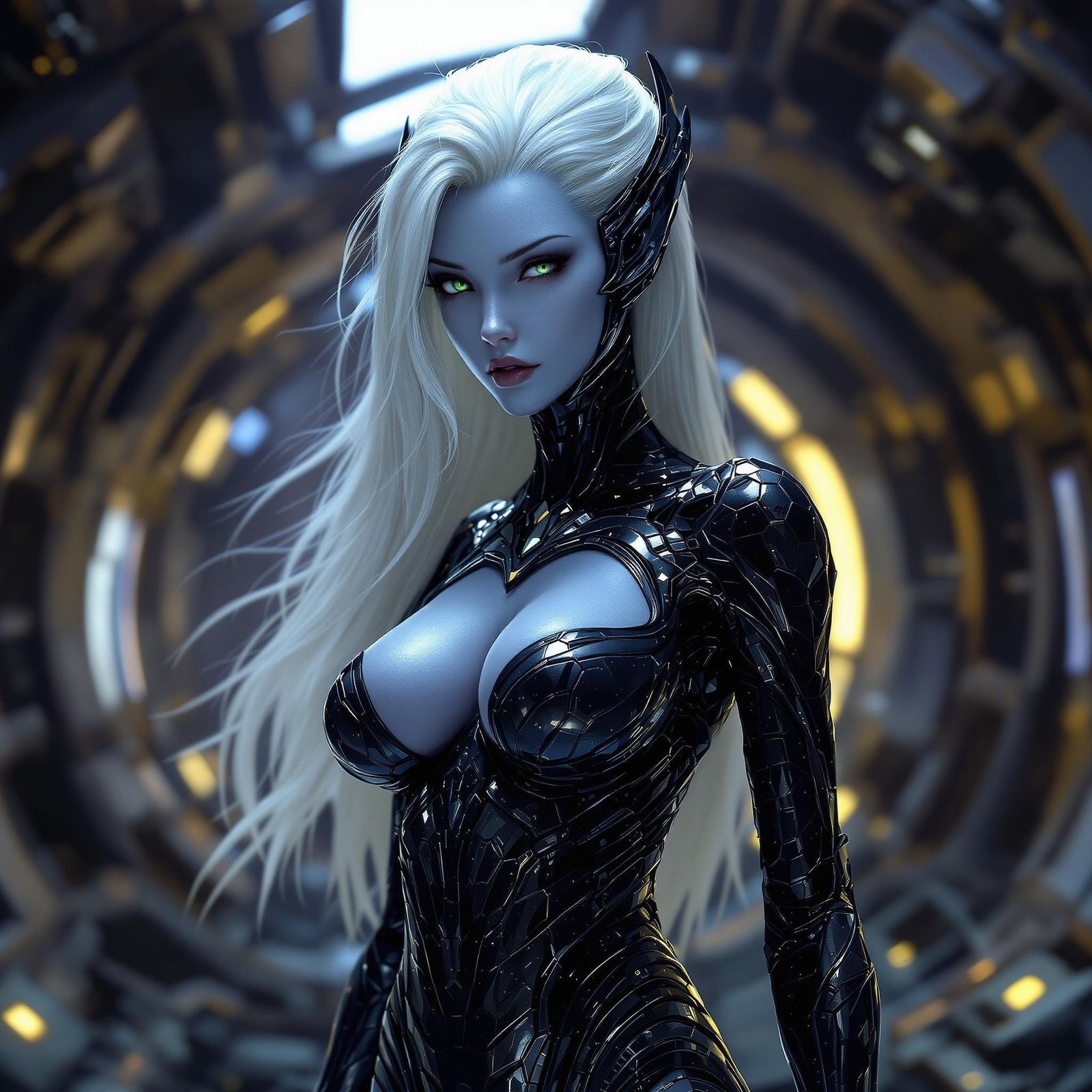 Alien Marine Woman in Derelict Spaceship, Sci-Fi Concept Art