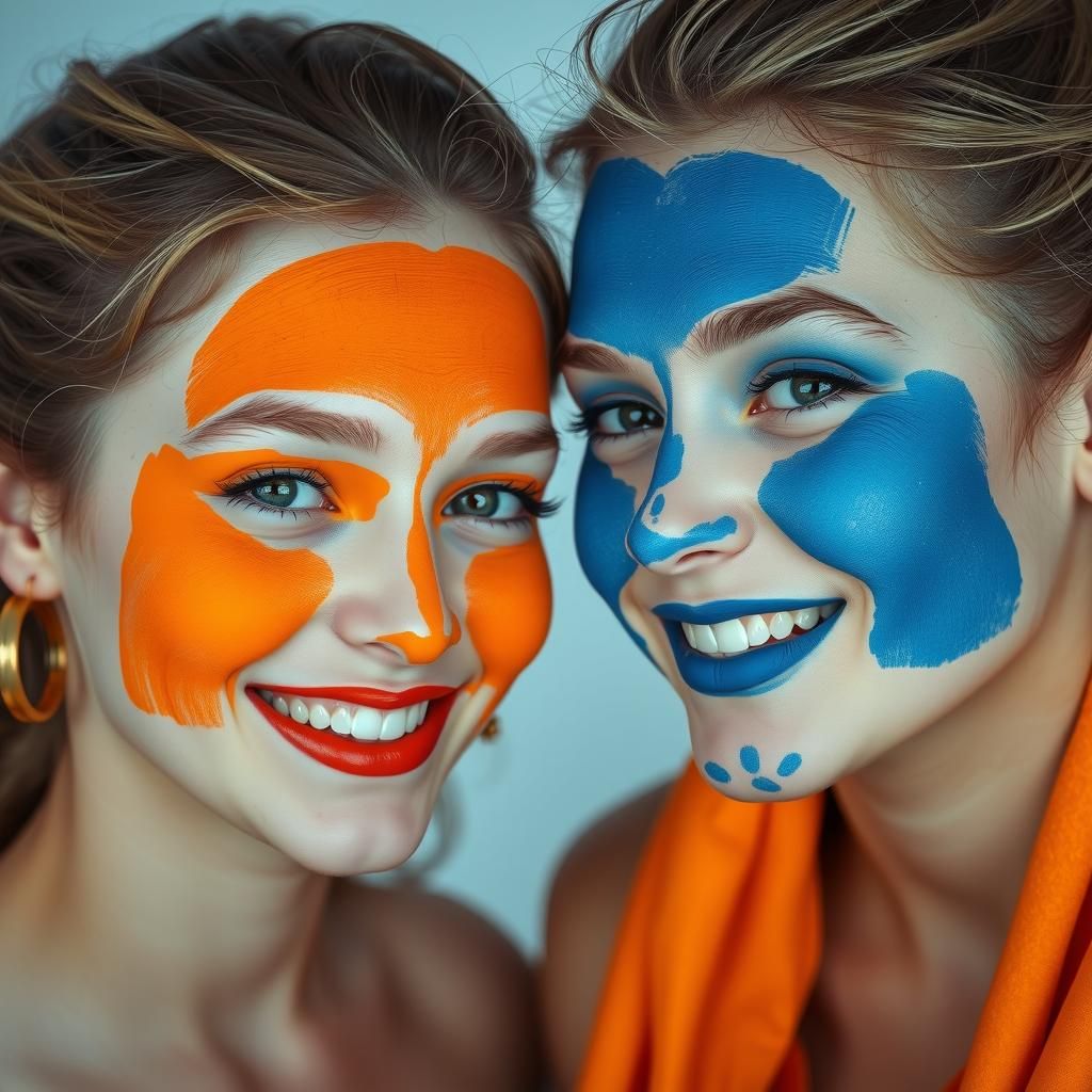 Smiling Girls with Orange Face Paint Art Photography