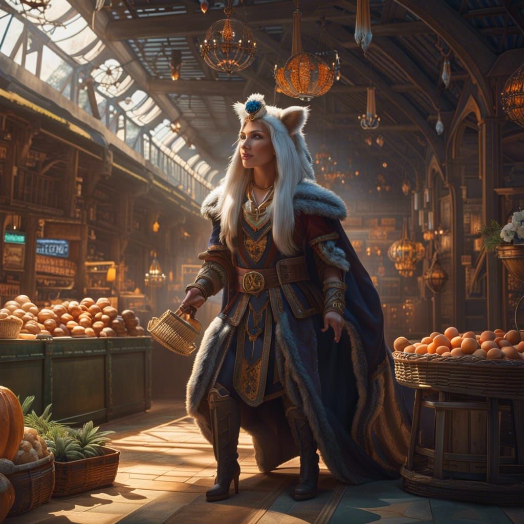Fox Shopping in Supermarket: Detailed Digital Art