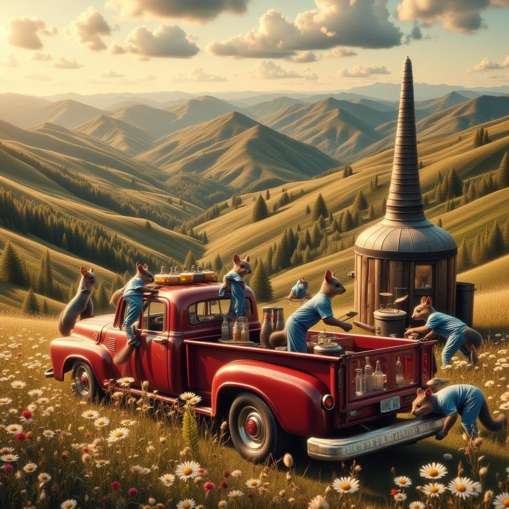 Squirrels Crafting Moonshine in Kentucky Hills