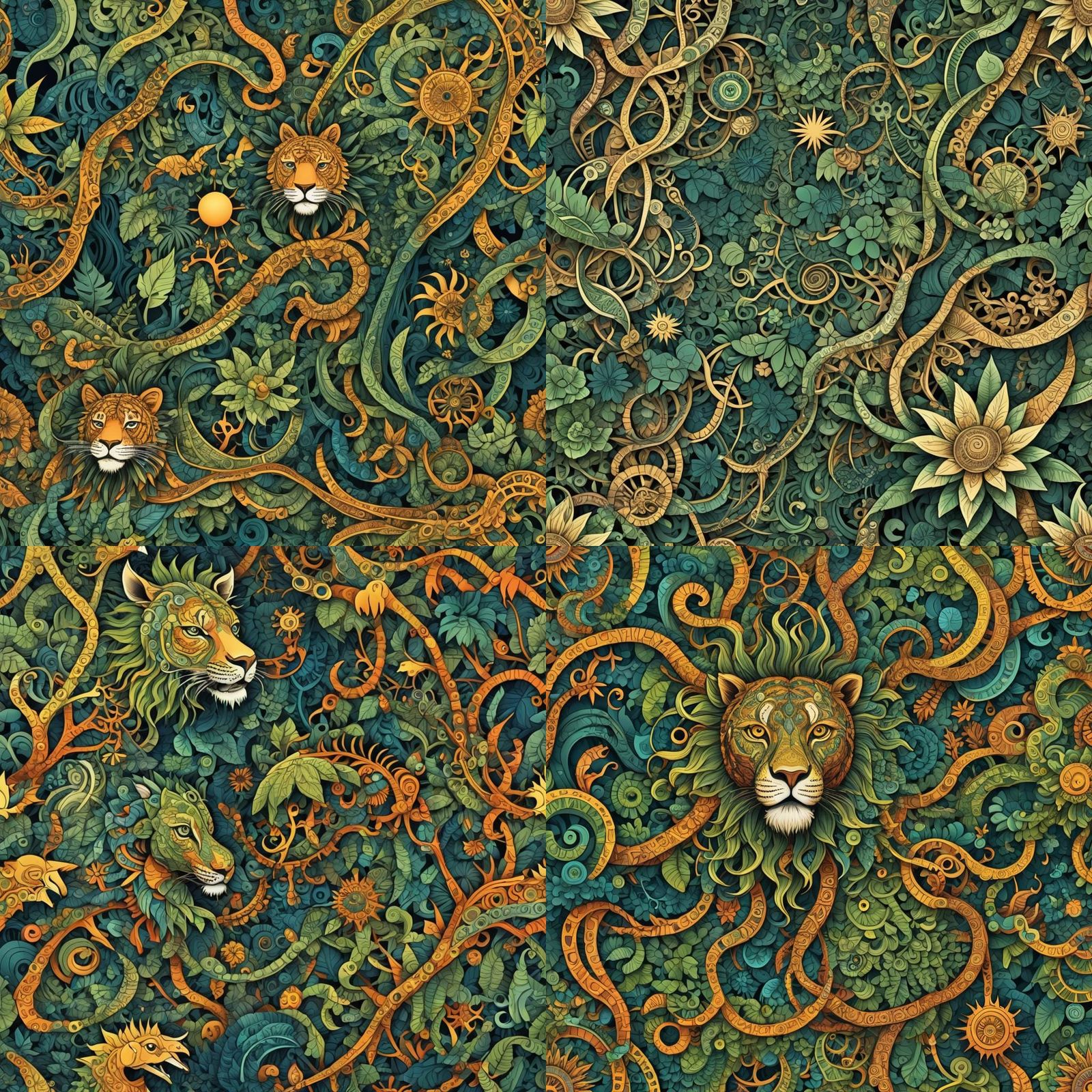 Intertwined Jungle Worlds in Abstract Zentangle Art