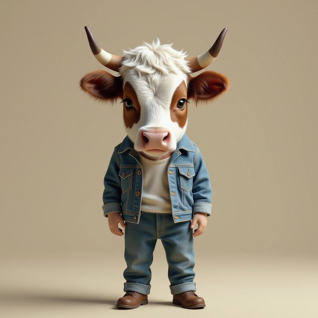 Hyperrealistic Cow-Headed Person in Studio Lighting
