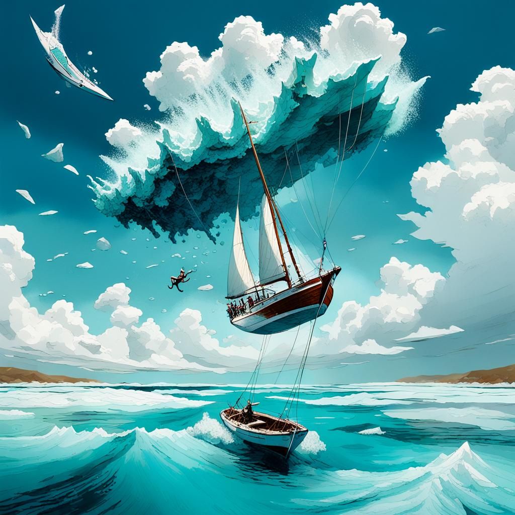Sailor's Sky Plunge: A Bierstadt-Inspired Fantasy
