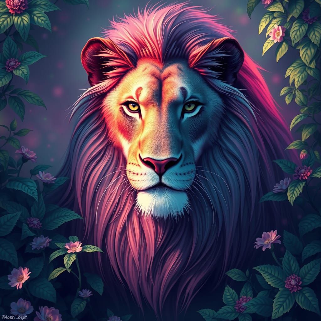 Majestic Rose Lion in Dreamy Ethereal Greenery