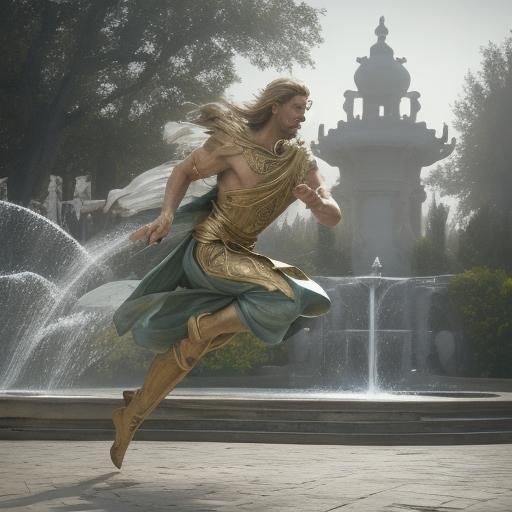 Surreal Fountain Scene in Dreamlike Oil Painting Style