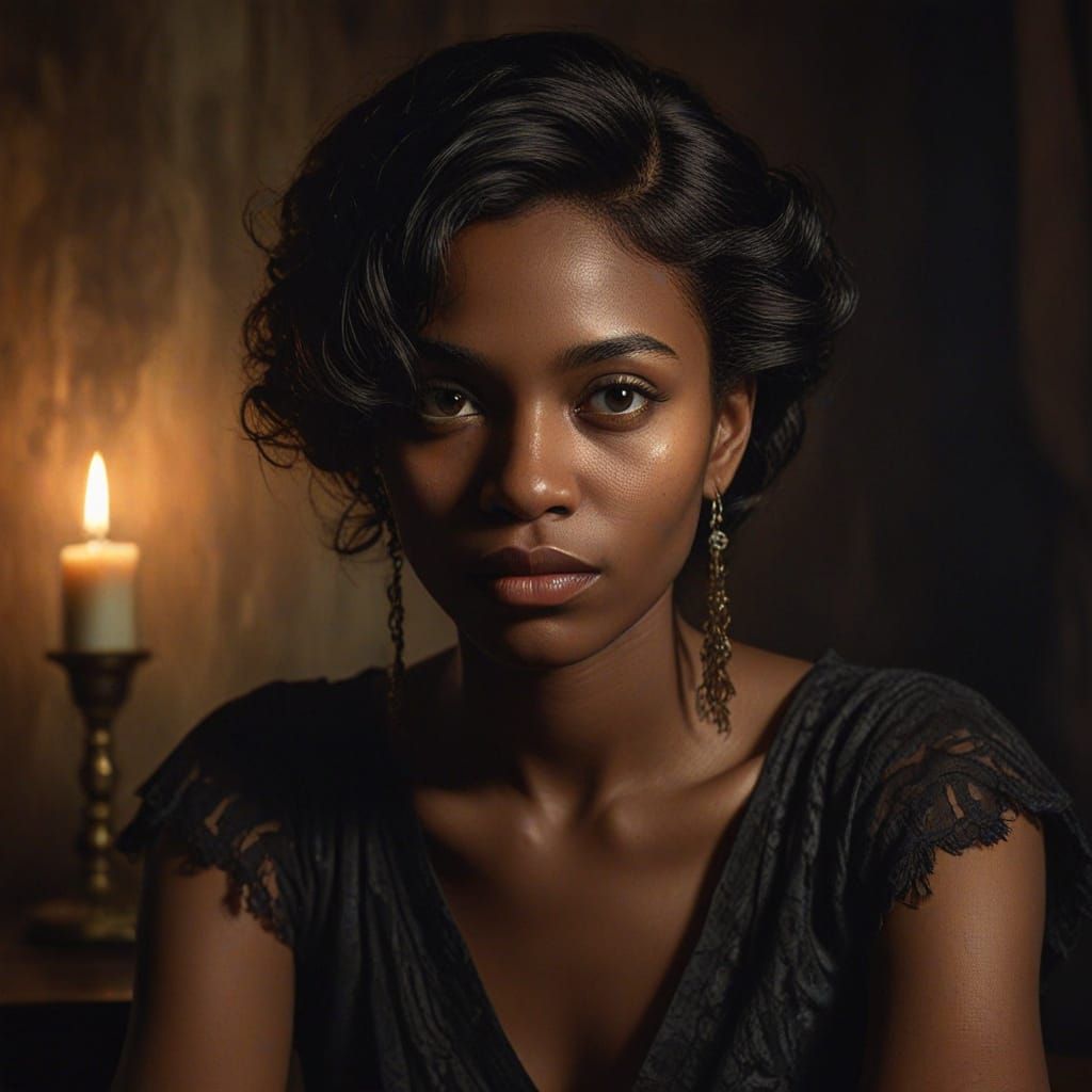 Eerie Portrait of Woman in Romantic Oil Painting Style