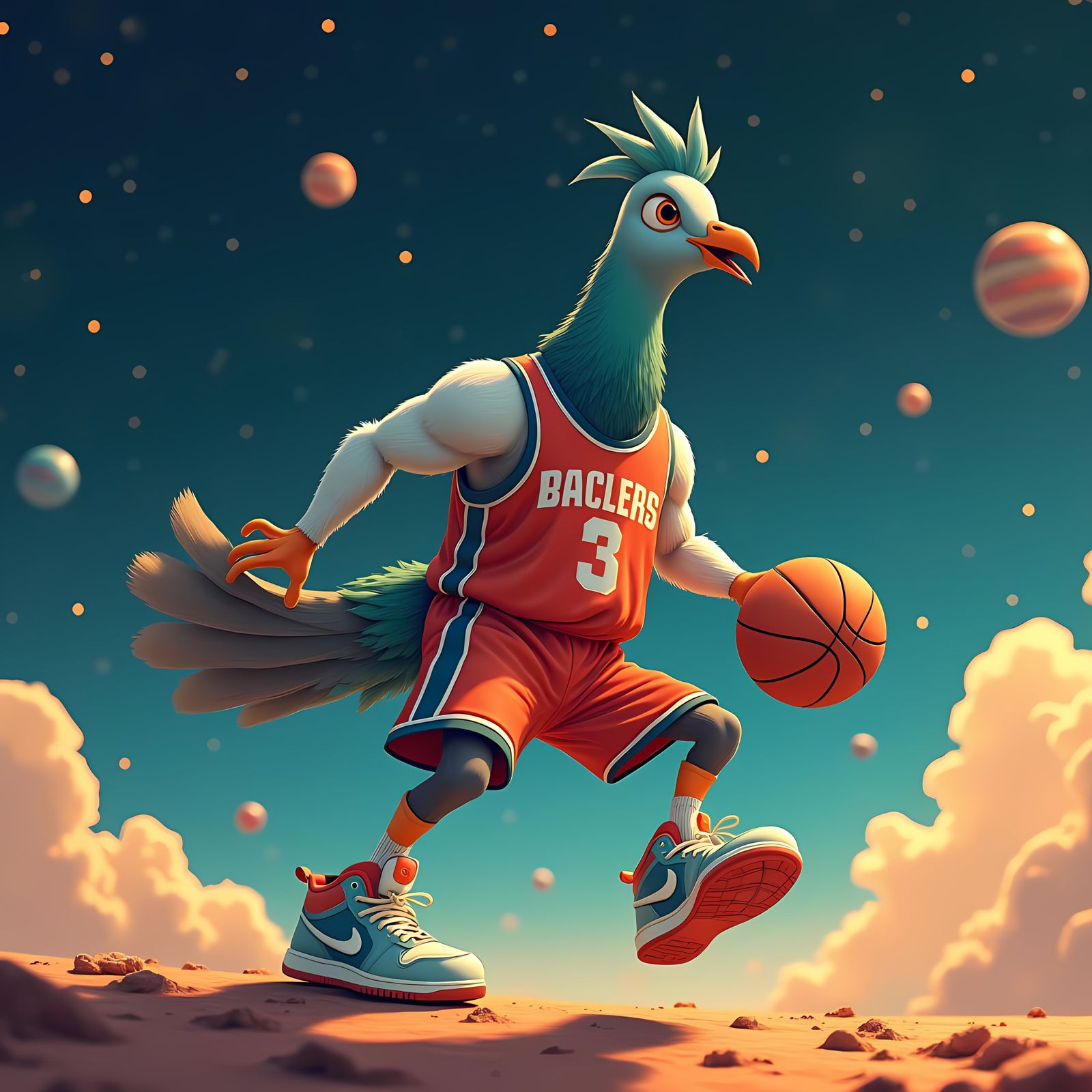 Pigeon Plays Basketball in Space: Cartoon Art