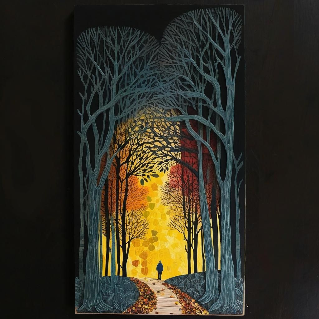 Textured Autumn Scene Mixed Media Collage