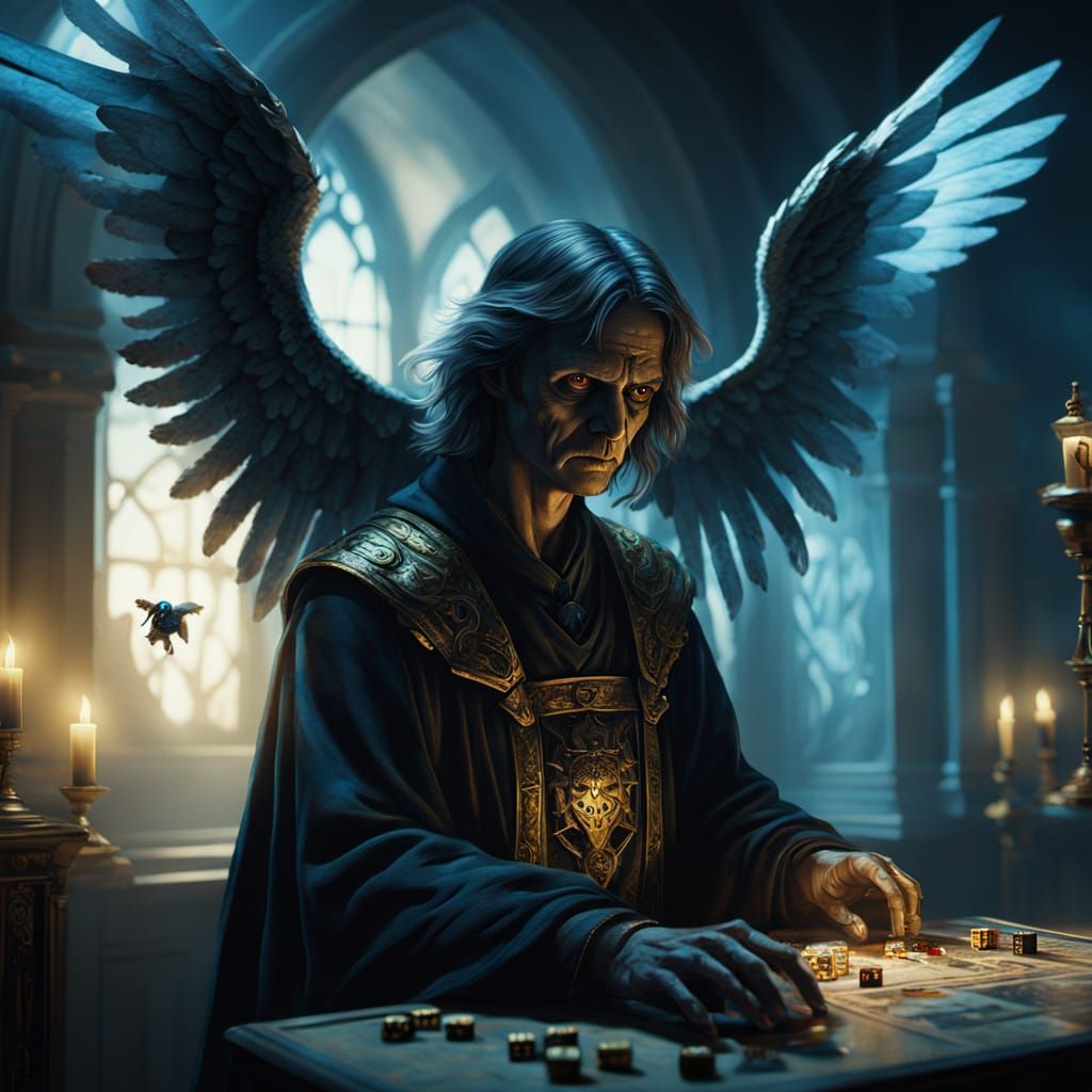 Angel of Death Casting Dice in Gothic Shadows