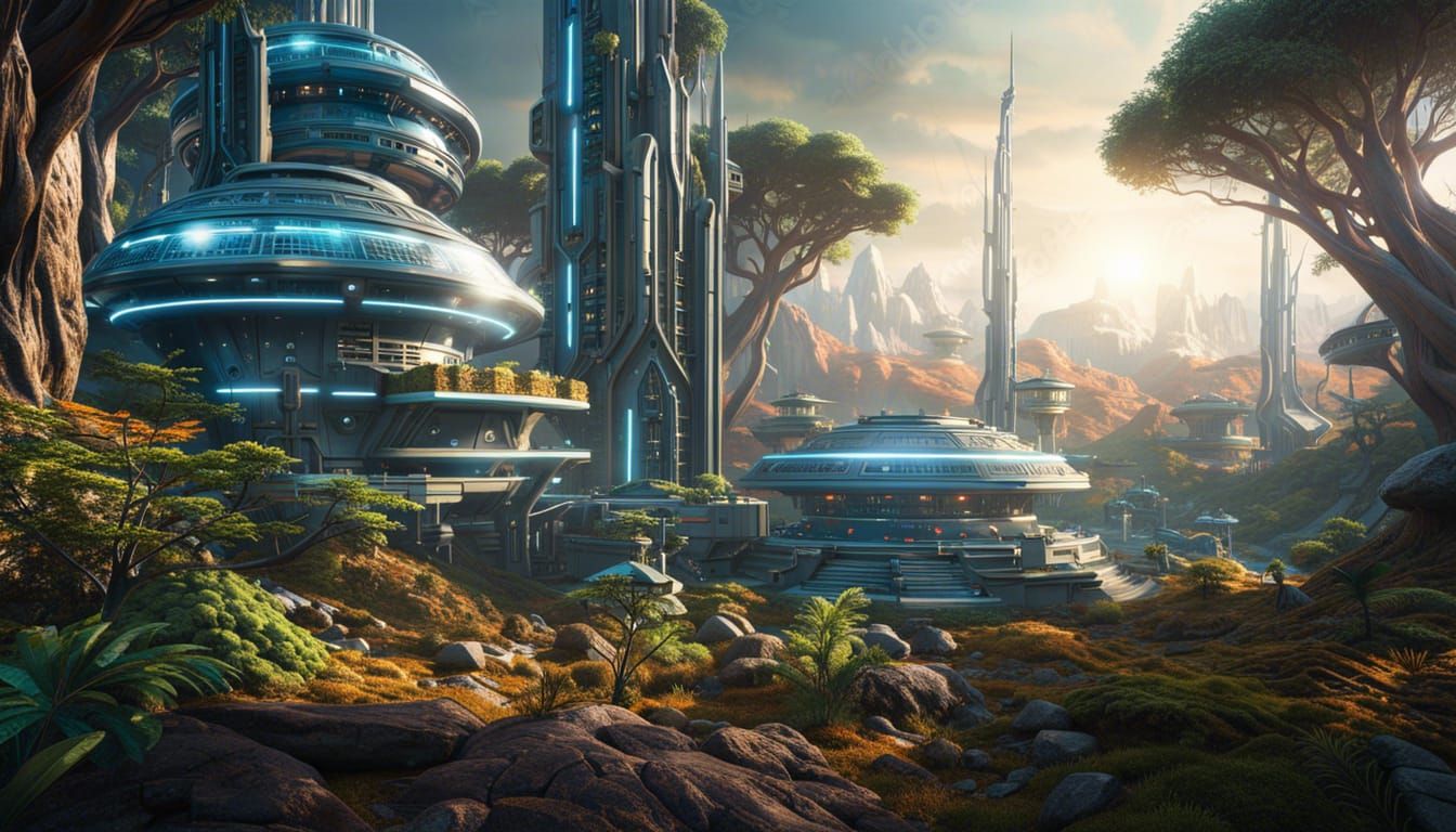 Sci-Fi Colony in Frontier Forest: Detailed Matte Painting