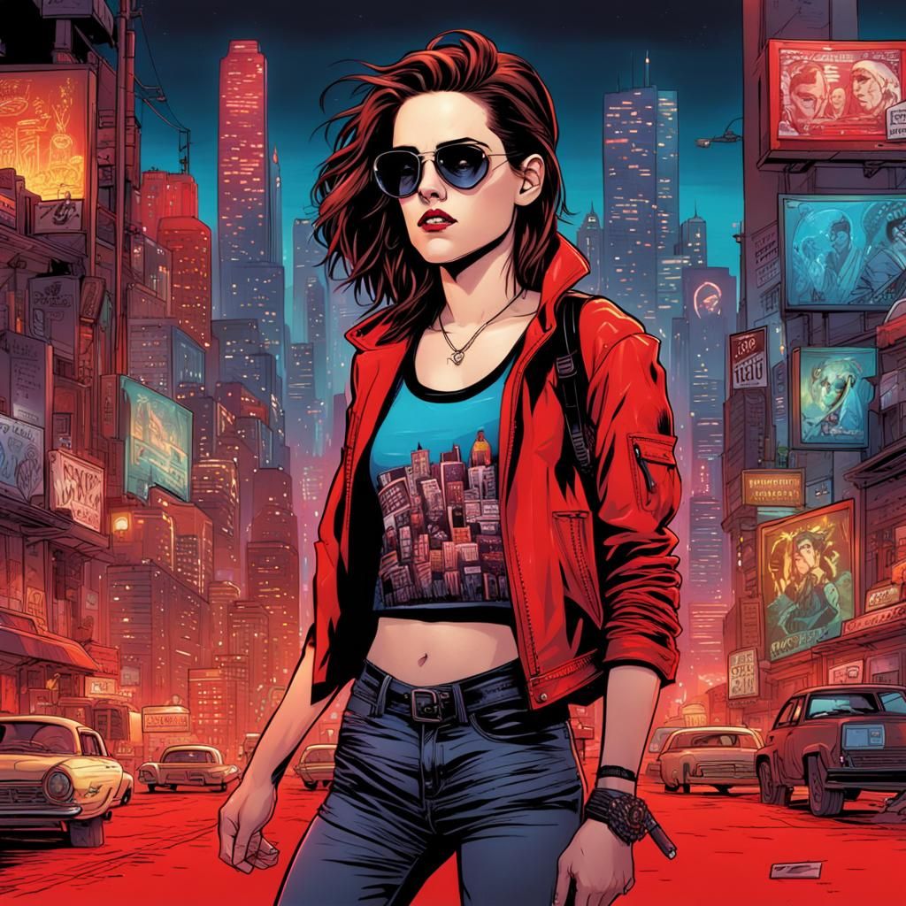Kristen Stewart in Neon Comic Book Art