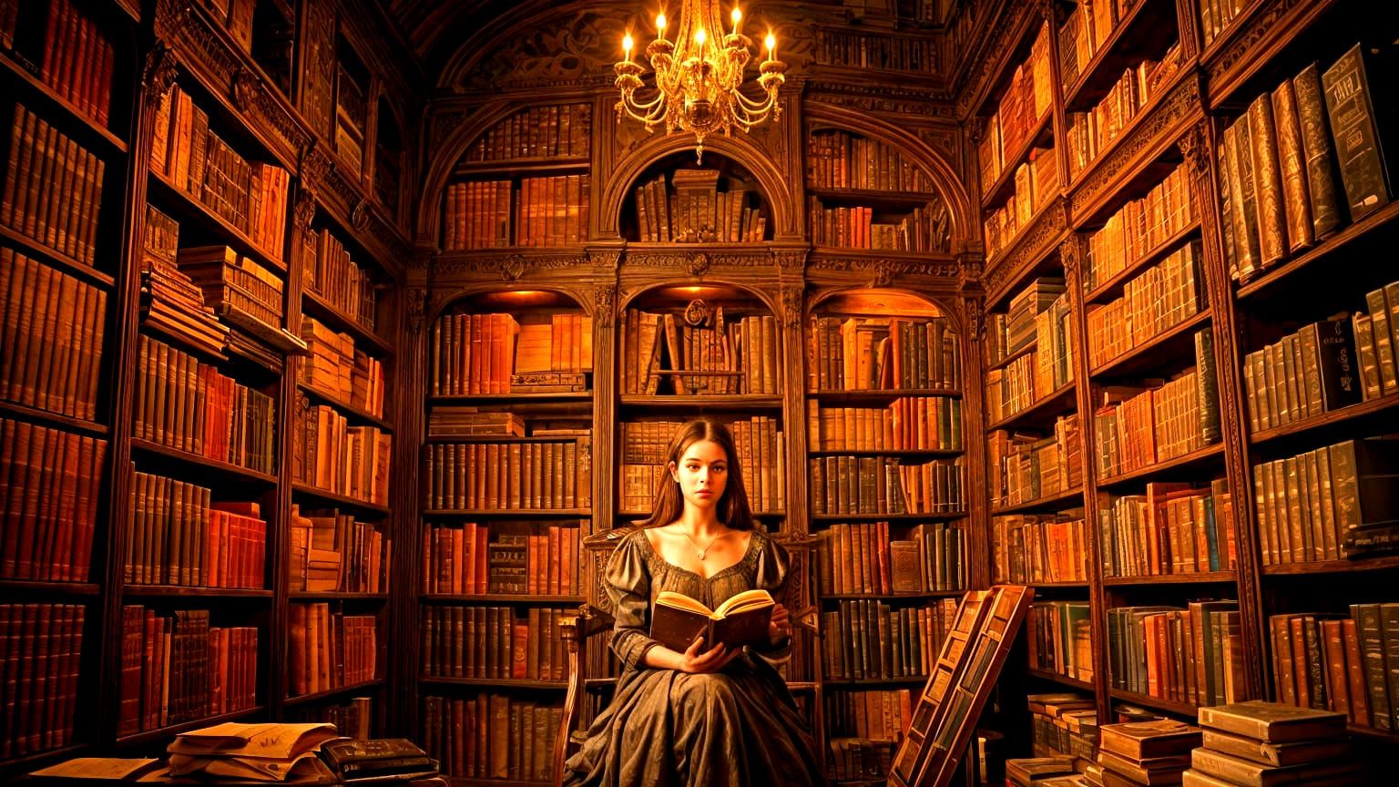 Surreal Portrait of Girl in Fantasy Library