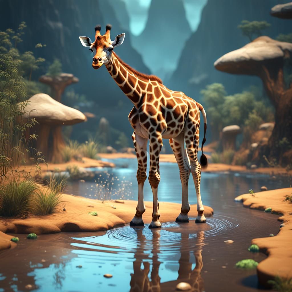 Cute Giraffe Emerges: Detailed Fantasy Art